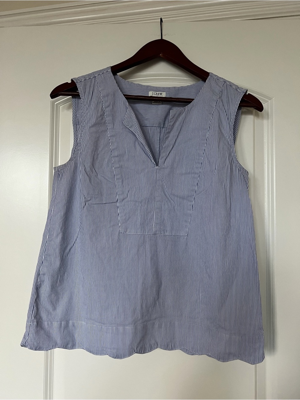 J. Crew Blue and White Pinstripe V-Neck Sleeveless Camisole